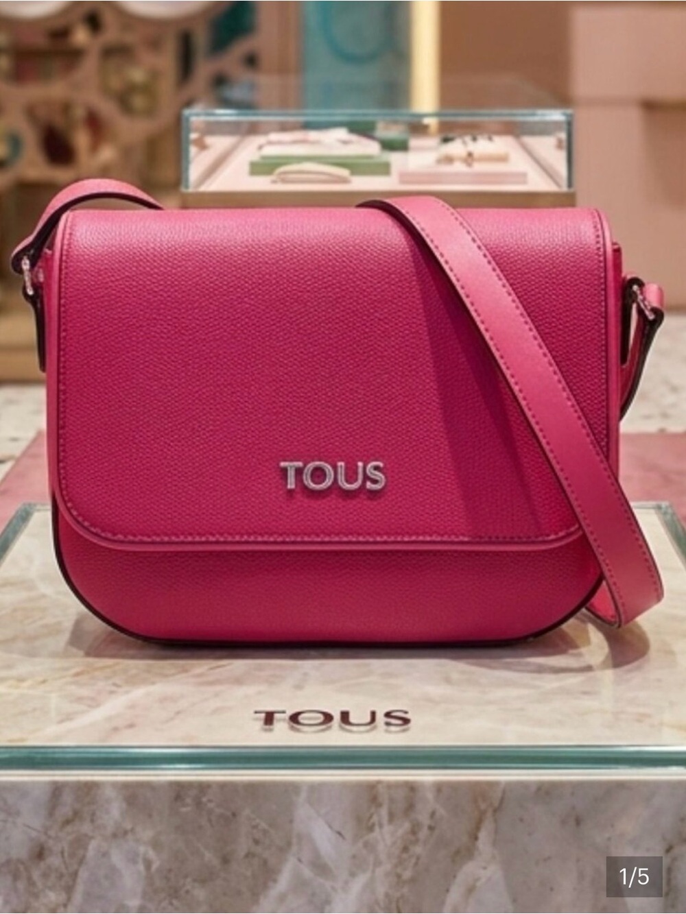 TOUS Pink Leather Crossbody Bag with Silver Logo